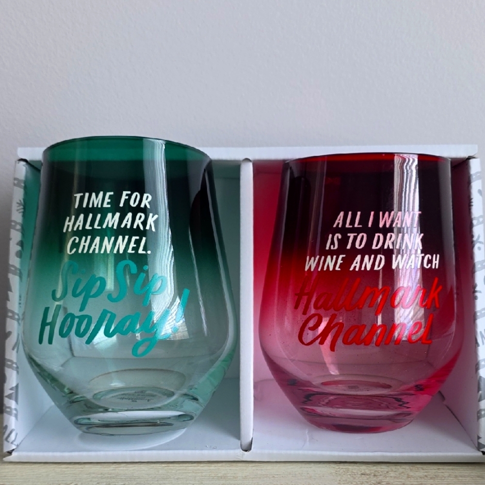 Authentic Hallmark Stemless Wine Glasses